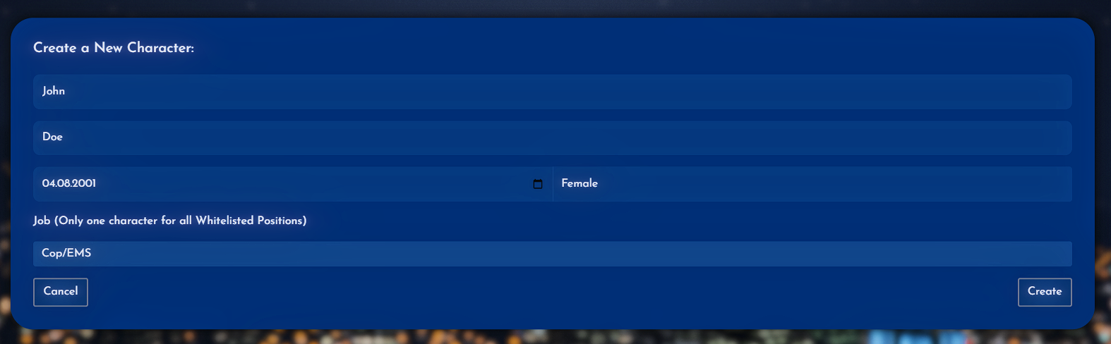 Character Creation UI